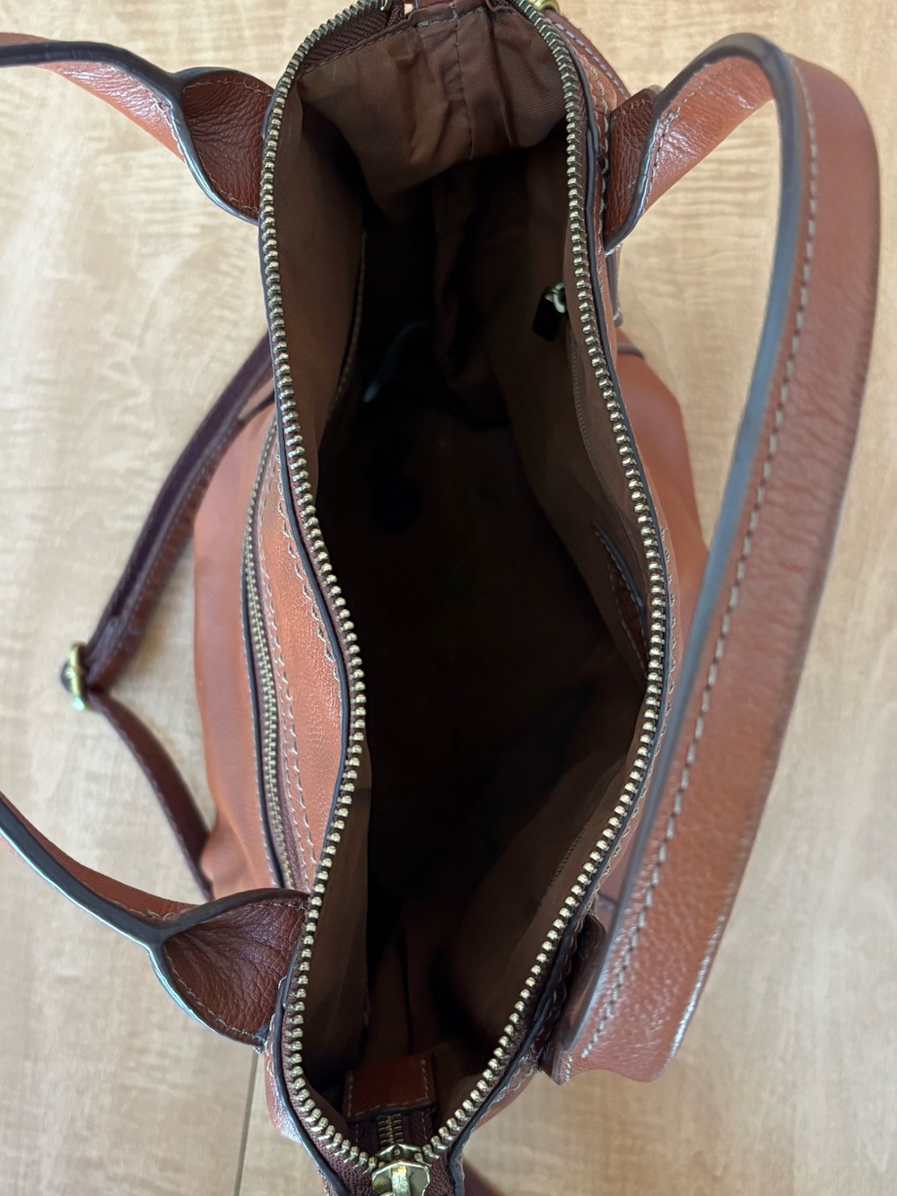 Fossil Brown Leather Crossbody Tote - Classic Women's Bag - Picture 6 of 11